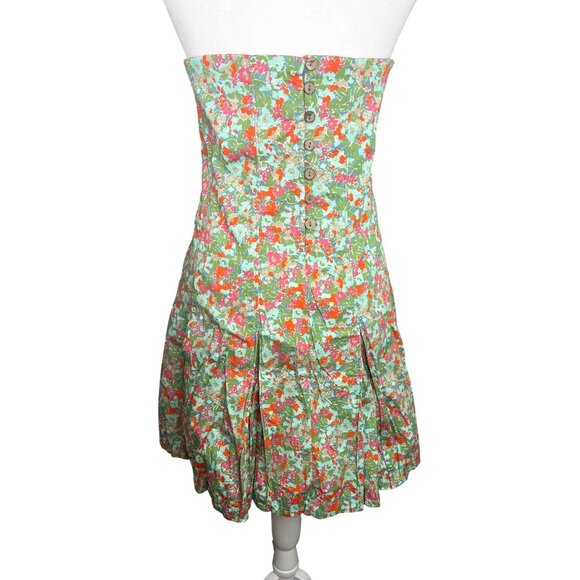 Free People Made Me Smile Strapless Floral Dress Pleated Skirt Button Back XL - Picture 4 of 14